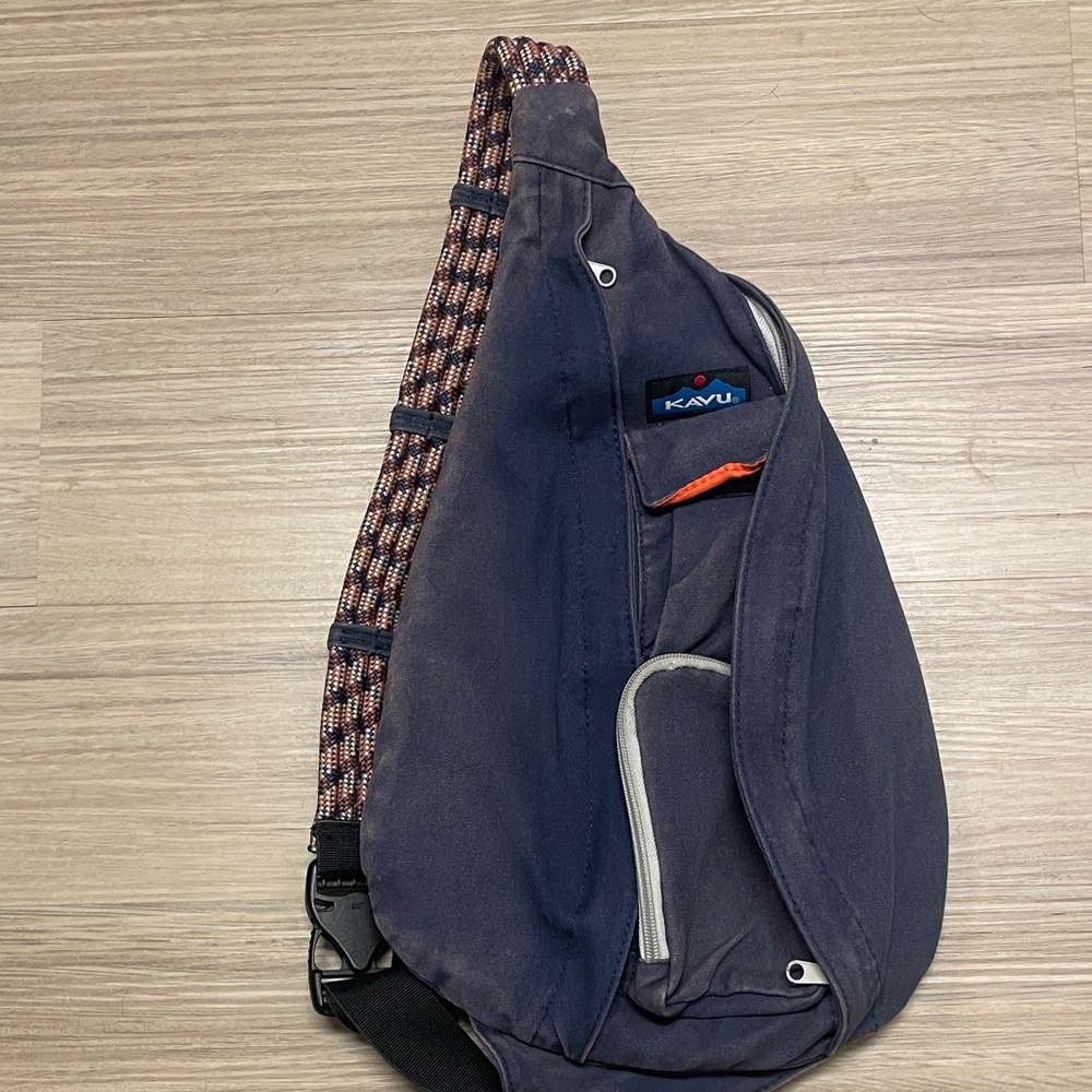 Kavu Navy Sling Rope Bag with Orange-Accented Strap